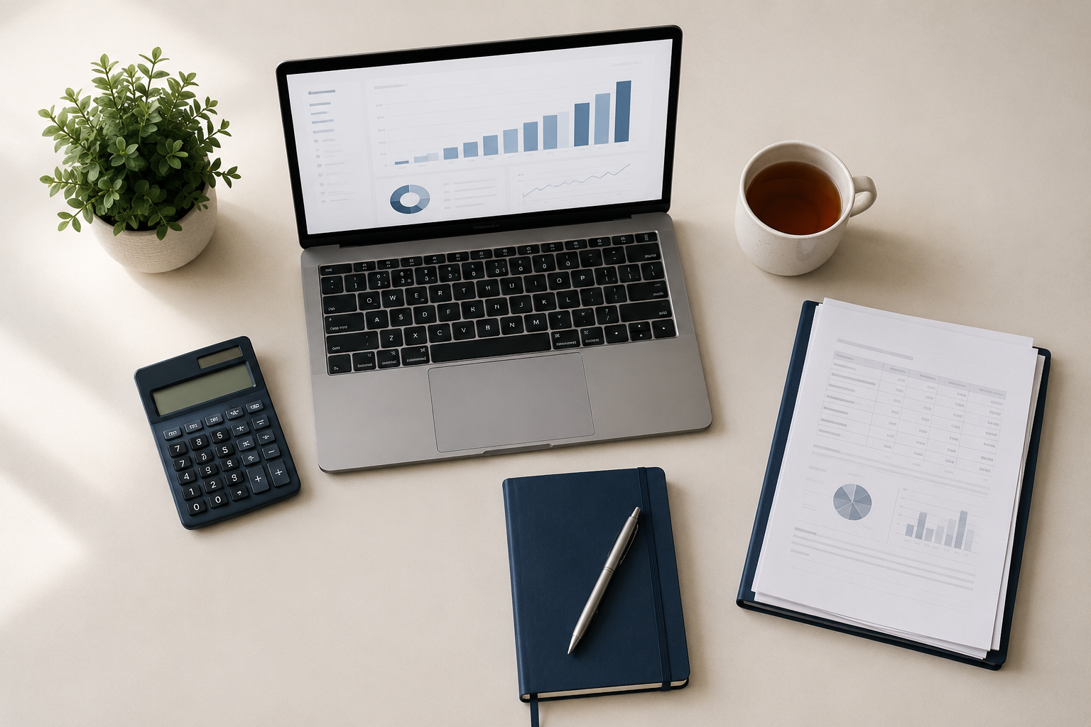 A calm, organised bookkeeping workspace